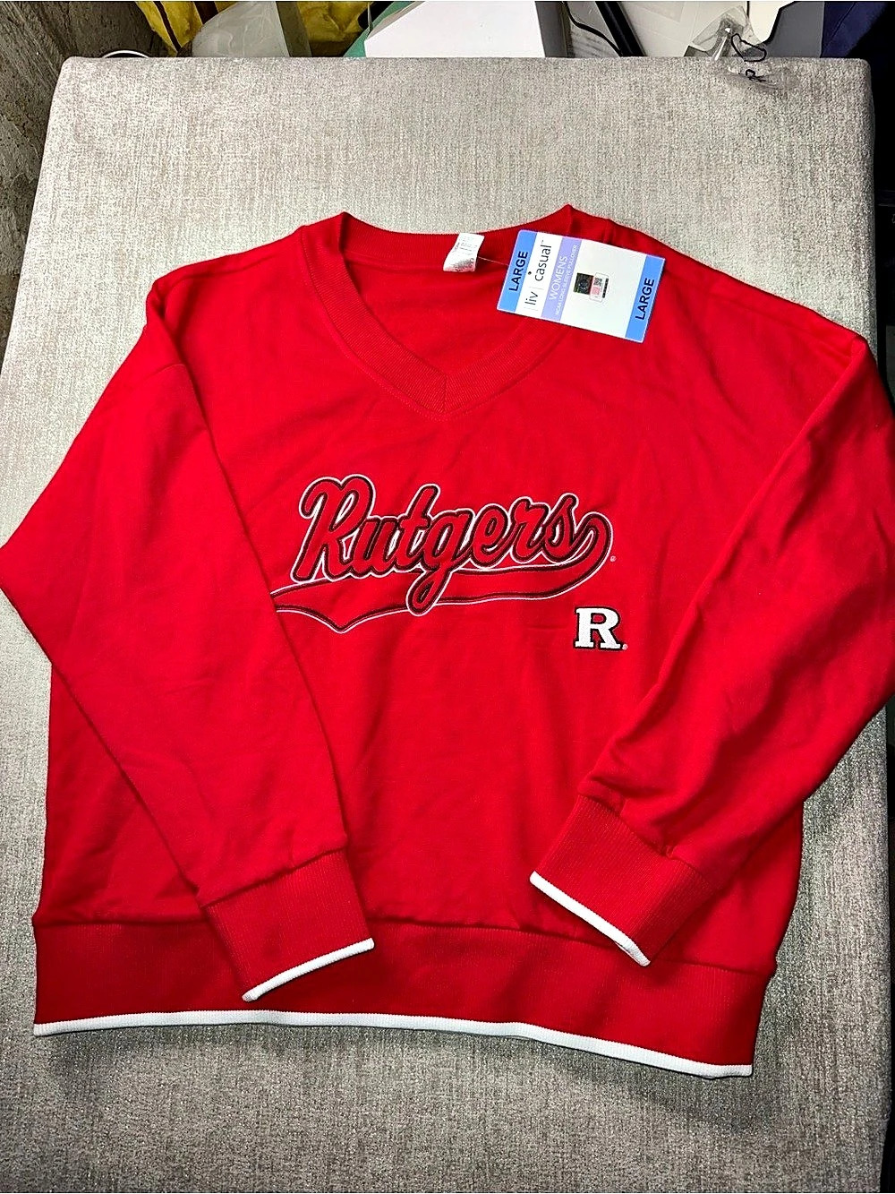 Liv casual Rutgers NCAA Long Sleeve Pullover Red & White Size Large NWT
